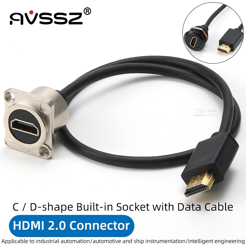 AVSSZ 0.5-2m โลหะ HDMI2.0 Data Extension Cable Connector Female to Male Flush Mount Adapter Socket Wires, for Car Truck Moto Industry