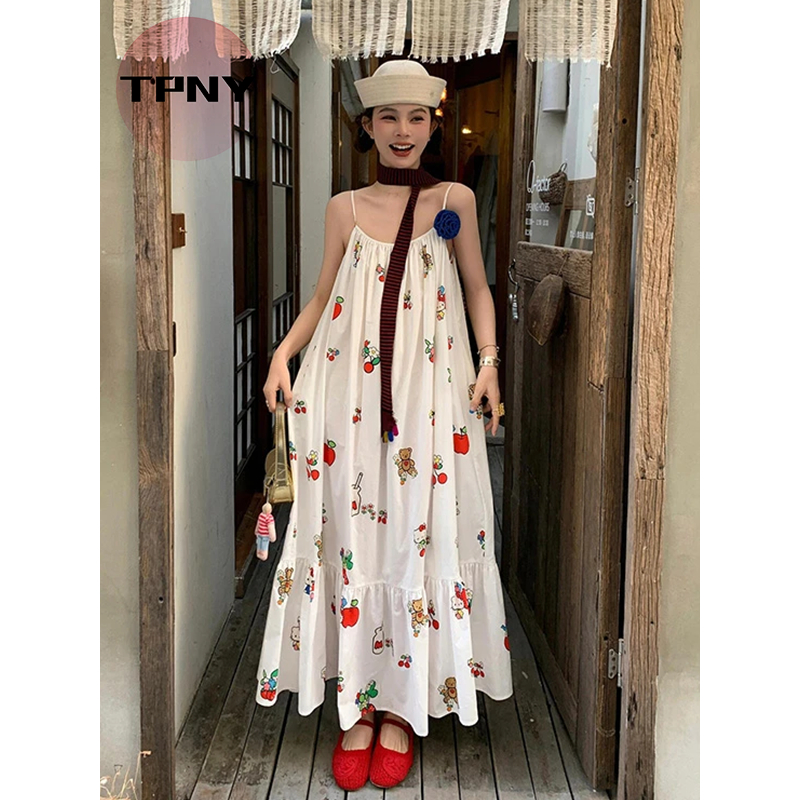 [TPNY] FASHION LOUNGEWEARเดรสเชิ๊ตแขนสั้นสไตล์ฟาร์ม พิมพ์ลายแมว สำหรับใส่ในฤดูร้อน