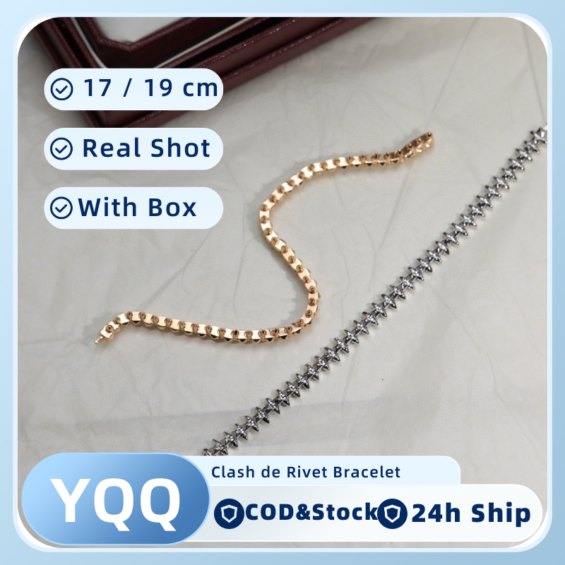 2026 Elegant Rivet สร้อยข้อมือสําหรับผู้หญิง 18K Rose Gold กําไลข้อมือแบบยืดหยุ่น 17 19 ซม.