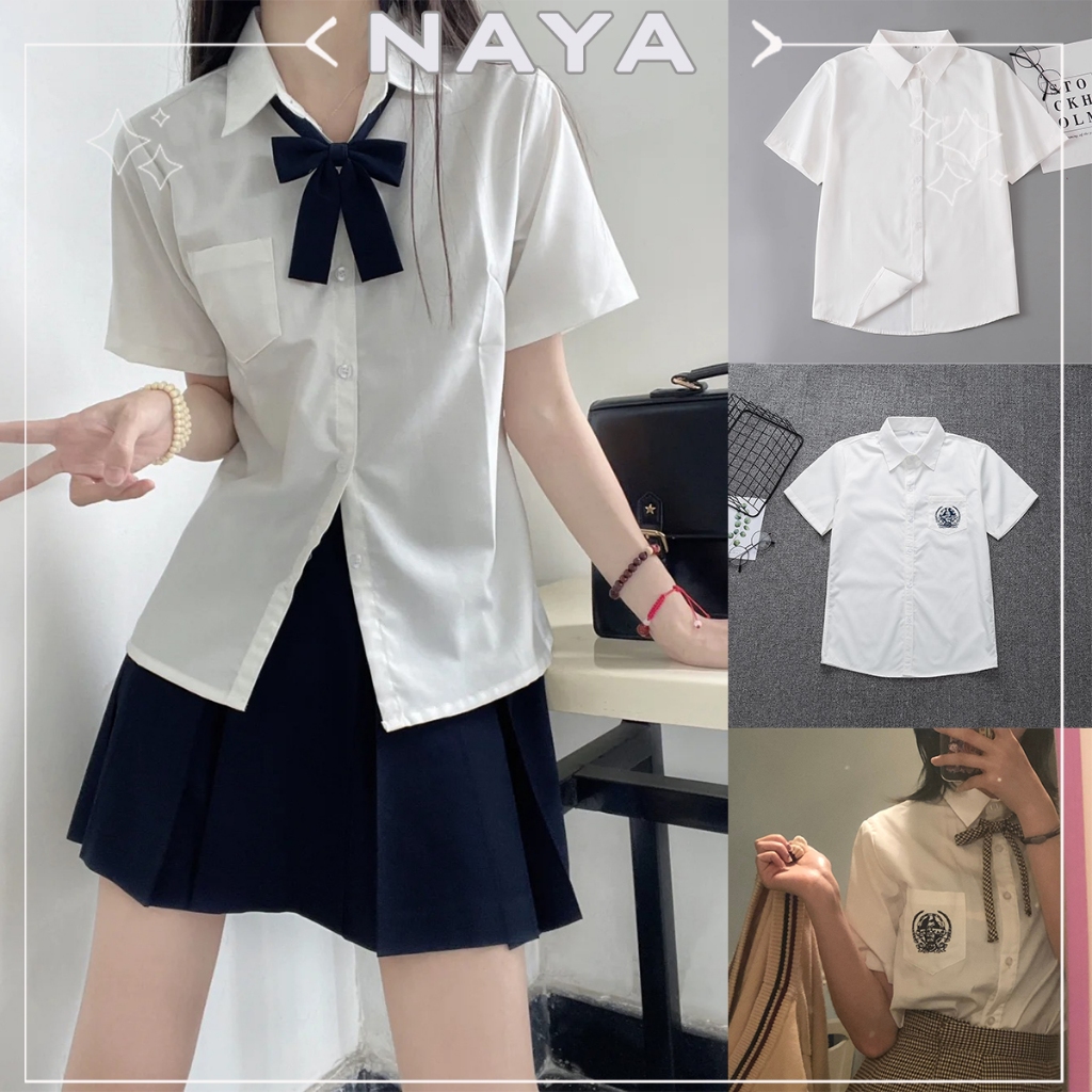 NAYA เครื่องแบบ JK เสื้อเชิ้ตแขนสั้น คอปก สําหรับผู้หญิง เสื้อเชิ้ตสีขาว 🇹🇭พร้อมส่งในไทย🇹🇭