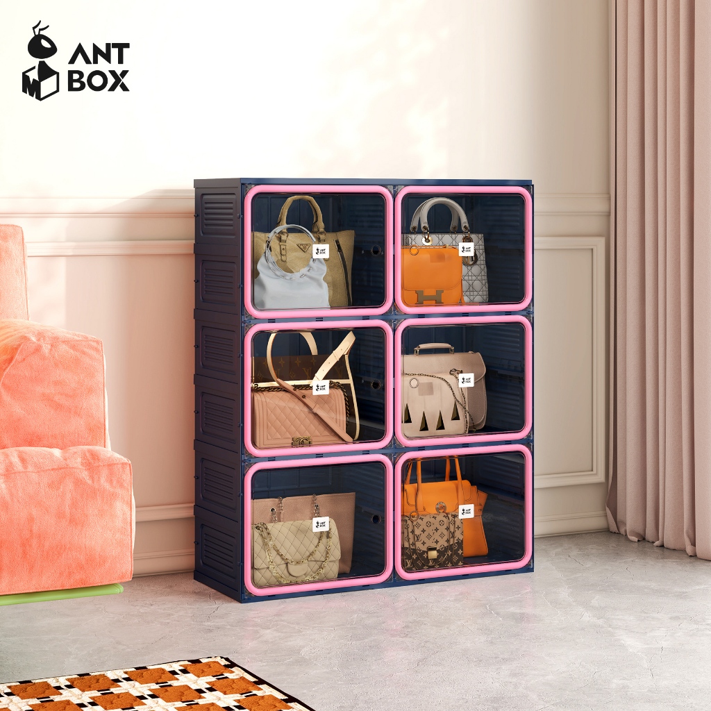 ANTBOX 2026 เทรนด์ใหม่สีกรมท่าสีชมพู 6 กล่องกระเป๋าตู้พับความเสถียรที่แข็งแกร่งที่เก็บรองเท้าชั้นวาง
