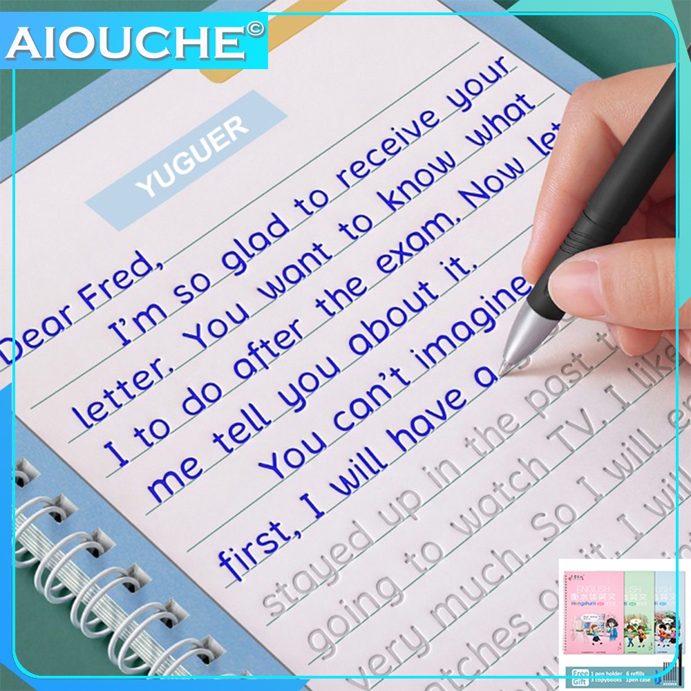 3book/set Hengshui Reusable English Word font copy book Set copybook for calligraphy kids adult handwriting writing books衡水体 凹槽英文练字帖