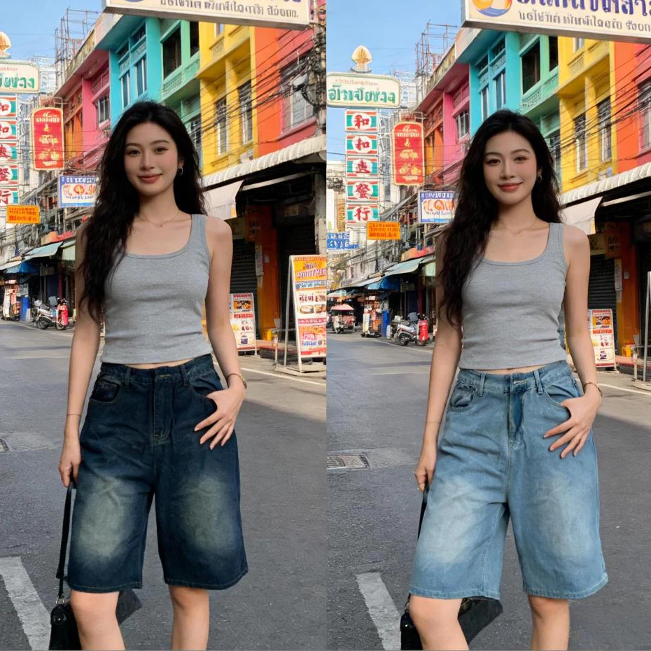 กางเกงยีนส์ทรง 5 ส่วน เอวสูง ผ้าไม่ยืด ทรงสวย สีฟอกสวย รุ่นนี้มาแรงฮิตมาก!! ผ้าเนื้ออ่อนสบาย✨