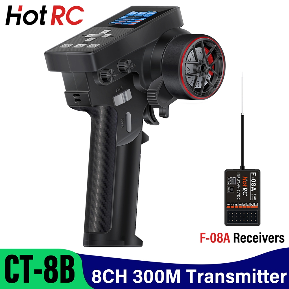ใหม่ HotRC CT-8B 8CH วิทยุเครื่องส่งสัญญาณ 300M 2.4GHz Digital Transmitter F-08A ตัวรับสัญญาณรีโมทคอ