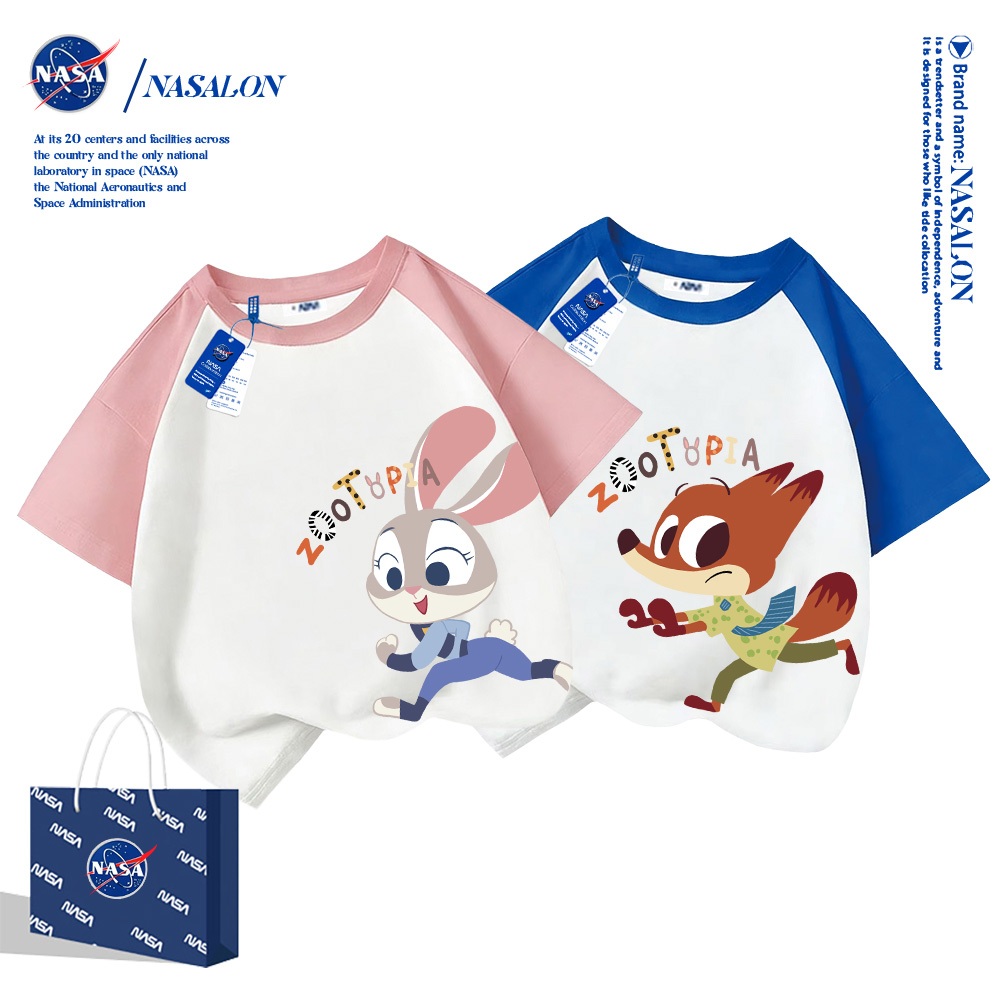 NASA เสื้อยืดเด็ก Judy Nick ลายการ์ตูน cotton 100% นุ่มสบาย ทรงหลวม ระบายอากาศดี ใส่สบายทั้งเด็กชายกับเด็กหญิง