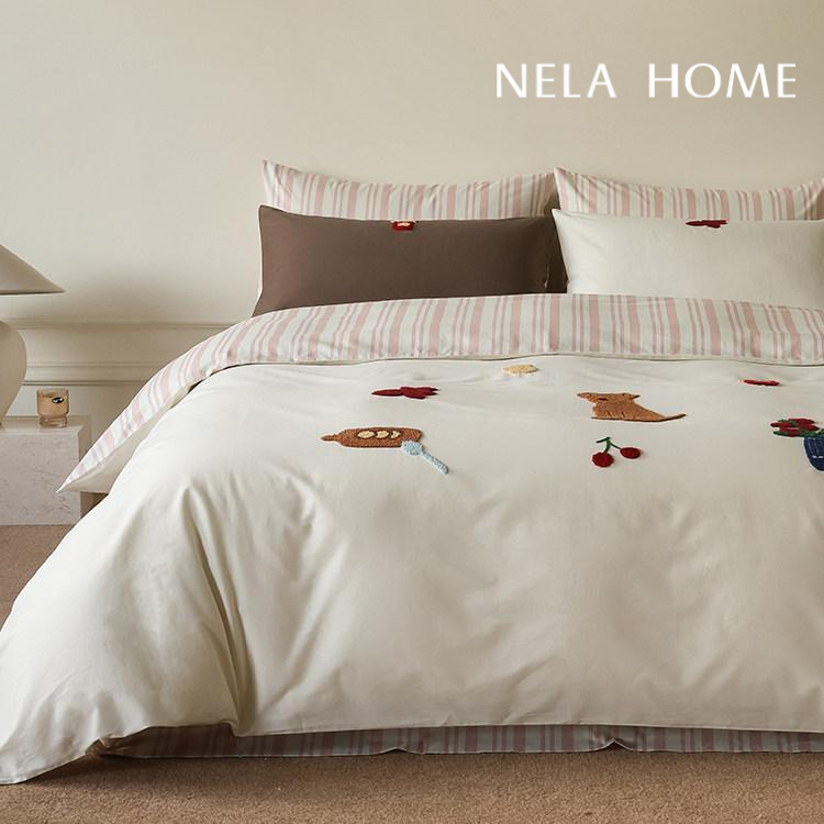 MIDO&NELA ชุด เครื่อง นอน 6 ฟุต ชุดผ้าปูที่นอนผ้าฝ้าย 100% ไซส์ 6 ฟุต 4 ชิ้น ผ้าคอตตอนเกรด A ปักลายน้องหมา 3D น่ารัก | ผ้าปูและปลอกผ้าห่ม ใช้ได้ทุกฤดู ผ้านุ่มหายใจได้ สำหรับเด็กและผู้ใหญ่