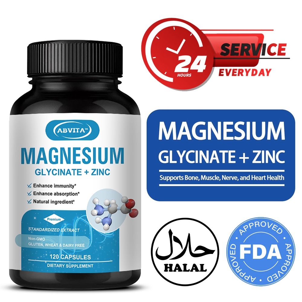 Abvita Magnesium Glycinate Capsules: แมกนีเซียมบรรเทาความดันโลหิต ผ่อนคลายร่างกาย ส่งเสริมสุขภาพกระดูก 120 แคปซูล (โปรโมชั่น)