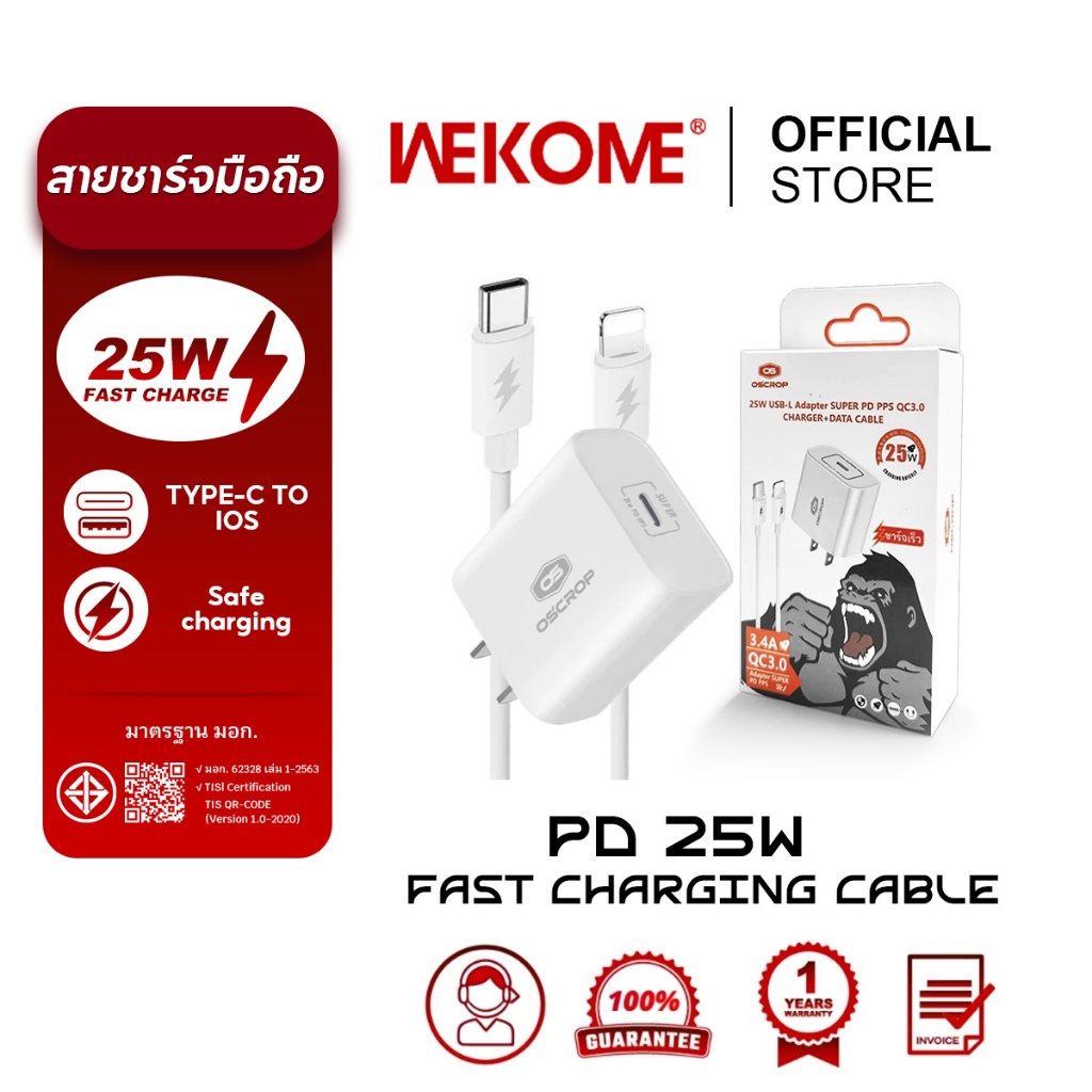 ปลั๊กชาร์จพร้อมสาย Quick Charge PD25W ชุดชาร์จสำหรับ Type-C/iOS รองรับชาร์จเร็ว Fast Charger