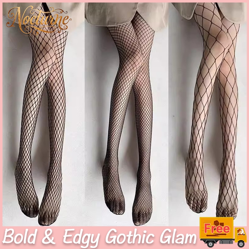 ถุงน่องตาข่ายยืดขา สไตล์เอดจี้ กะพริบตาข่ายสร้างสรรค์