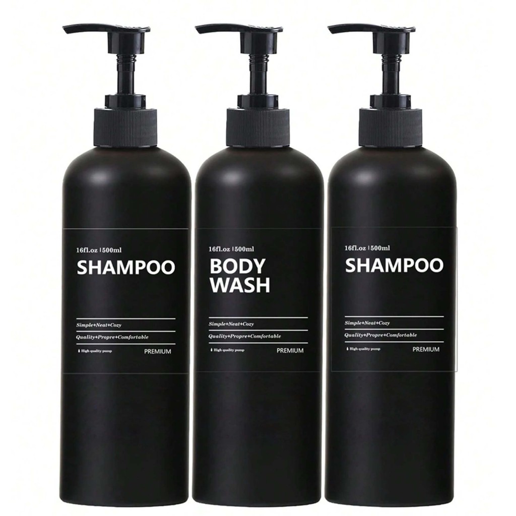 ขวดจ่ายสีดําด้านห้องน้ําขนาด 500 มล. พร้อมสติ๊กเกอร์ฉลาก,แชมพูคอนดิชั่นเนอร์ตู้รีฟิลห้องน้ําเก็บ,เจลอาบน้ํา/โลชั่นขวดปั๊ม,ขวดน้ํายาเติม