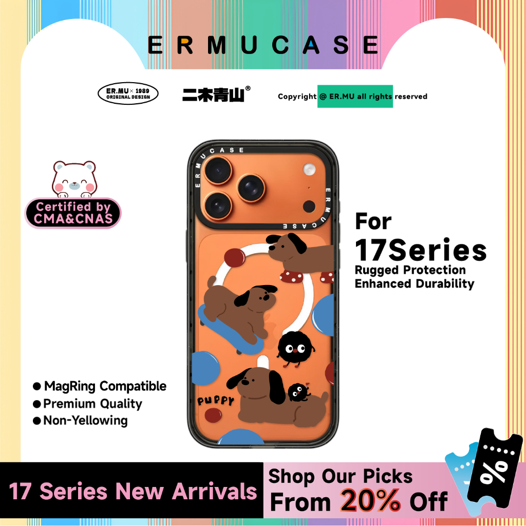 （13~17 Series） เหมาะสําหรับ IPhone17/16/15/14/13ProMax/Air เคสโทรศัพท์แม่เหล็กกันกระแทกส่วนบุคคล-Briquettes Puppy
