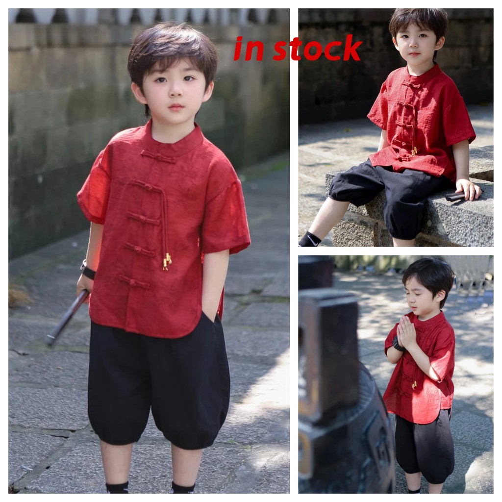 [Grojoy] ชายชุดจีนใหม่ปีใหม่ Retro Hanfu Top + กางเกงชุดสองชิ้น GR449 #