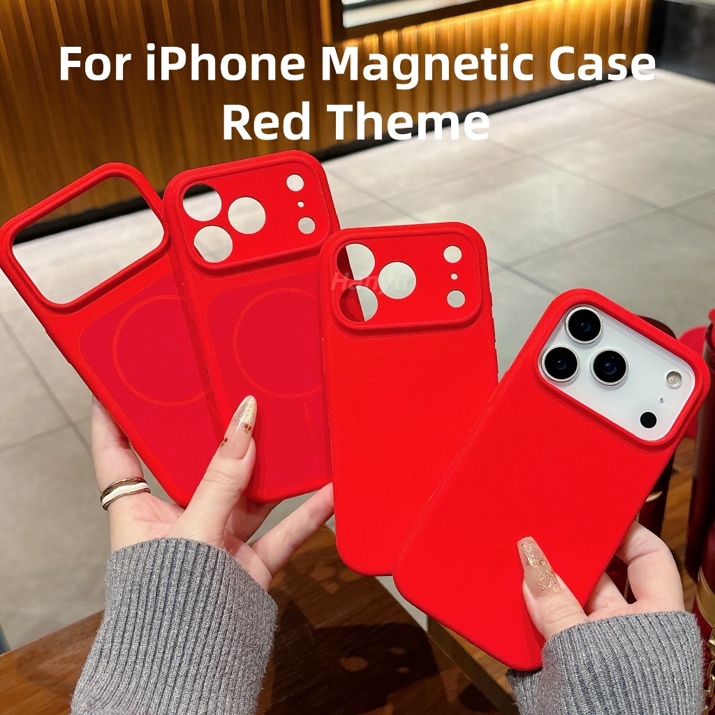 สีแดงหน้าต่างขนาดใหญ่สองสีซิลิโคนเหลวแม่เหล็กเคสโทรศัพท์สําหรับ ไอโฟน 17 16 15 14 13 N52 แม่เหล็กที่แข็งแกร่งซิลิโคนป้องกันการกระแทกและป้องกันการหล่นโทรศั
