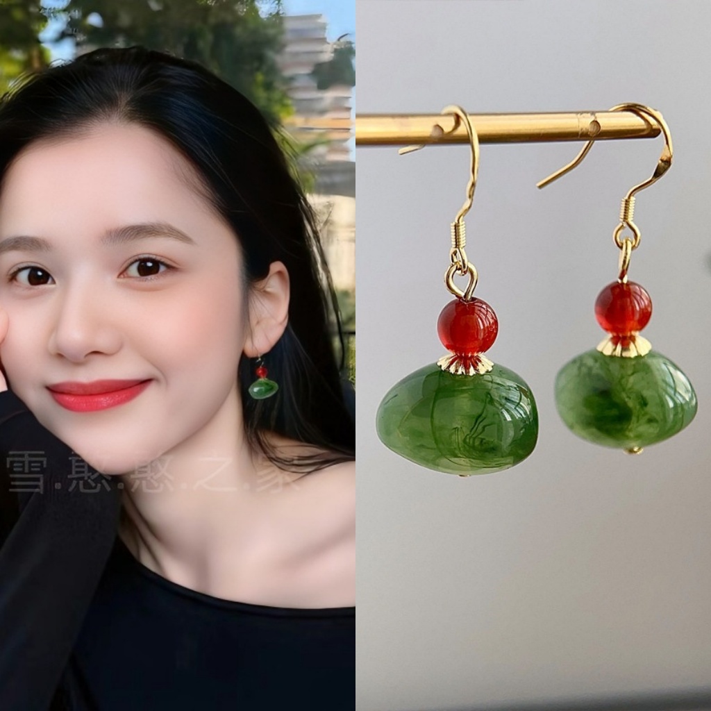 ต่างหูสีเขียวสไตล์จีนของ Zhang Jingyi แบบเรโทร ดีไซน์เฉพาะกลุ่ม