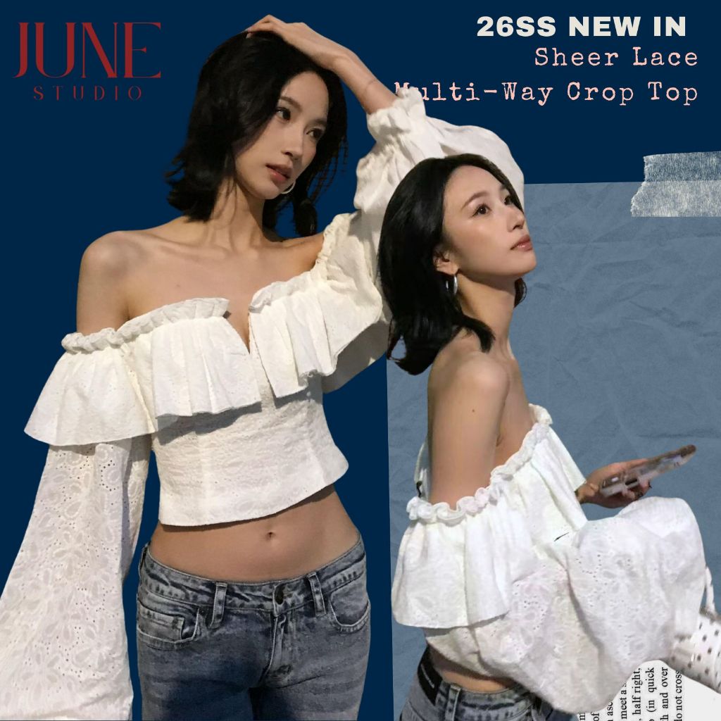 [June Studio] กระโปรงลายปักลูกไม้แบบไหล่เดียว มีช่องเปิด ดีไซน์หรูหรา L260106