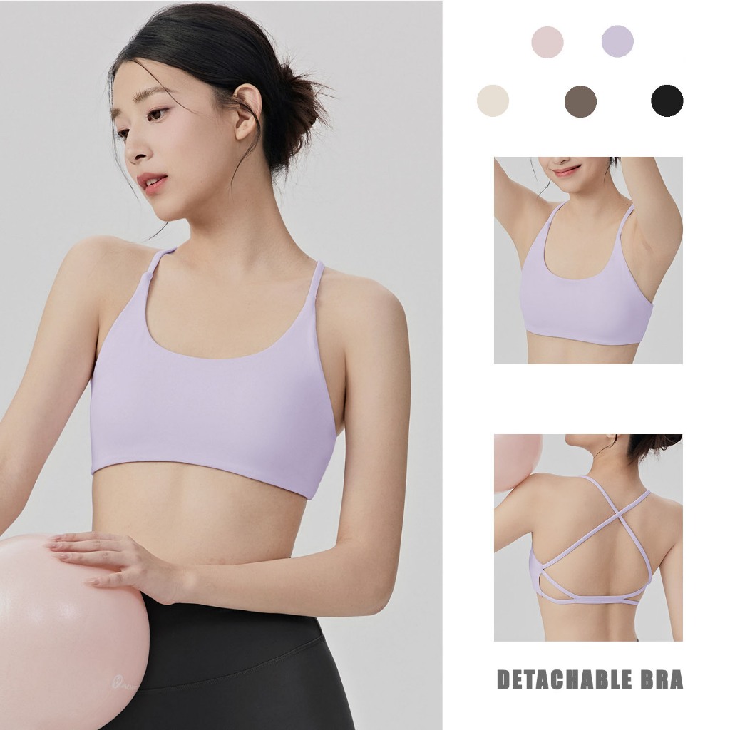 เสื้อชั้นในสตรี สปอร์ตบราสำหรับโยคะและฟิตเนส พร้อมแผ่นรองหน้าอกแบบถอดได้