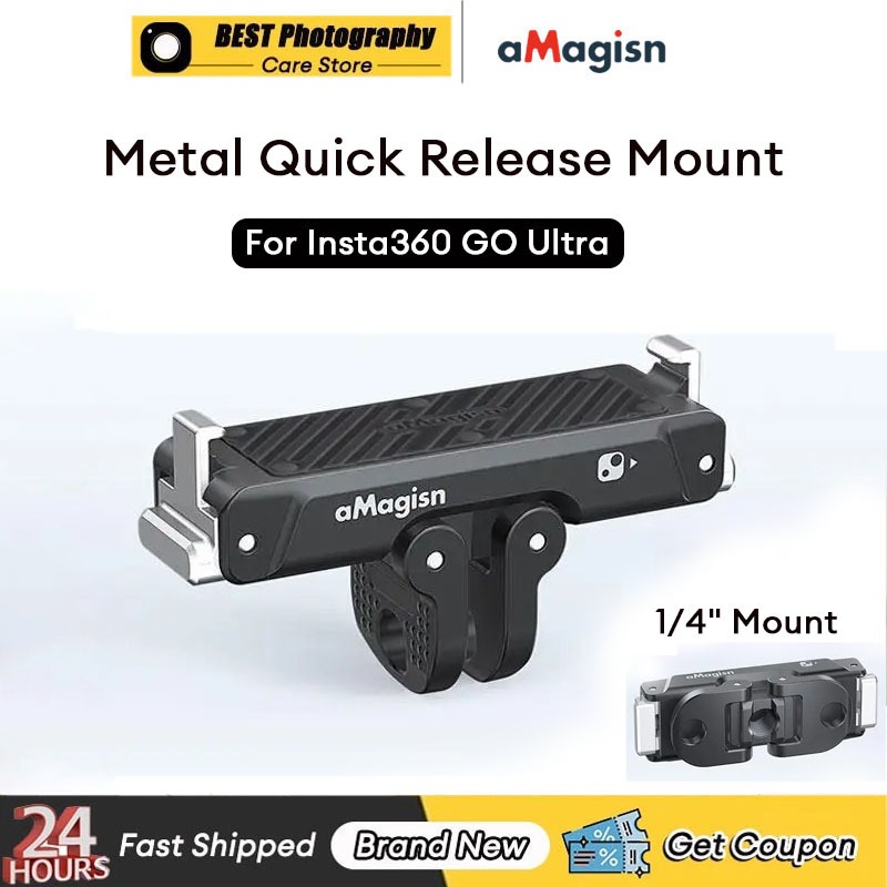 【🇹🇭 กรุงเทพฯ】AMagisn สําหรับ Insta360 GO Ultra metal Quick Release Mount สําหรับ Insta360 GO Ultra อลูมิเนียมอะแดปเตอร์ 2-Prong & 1/4 "Mount GO Ultra อุปกรณ์เสริม