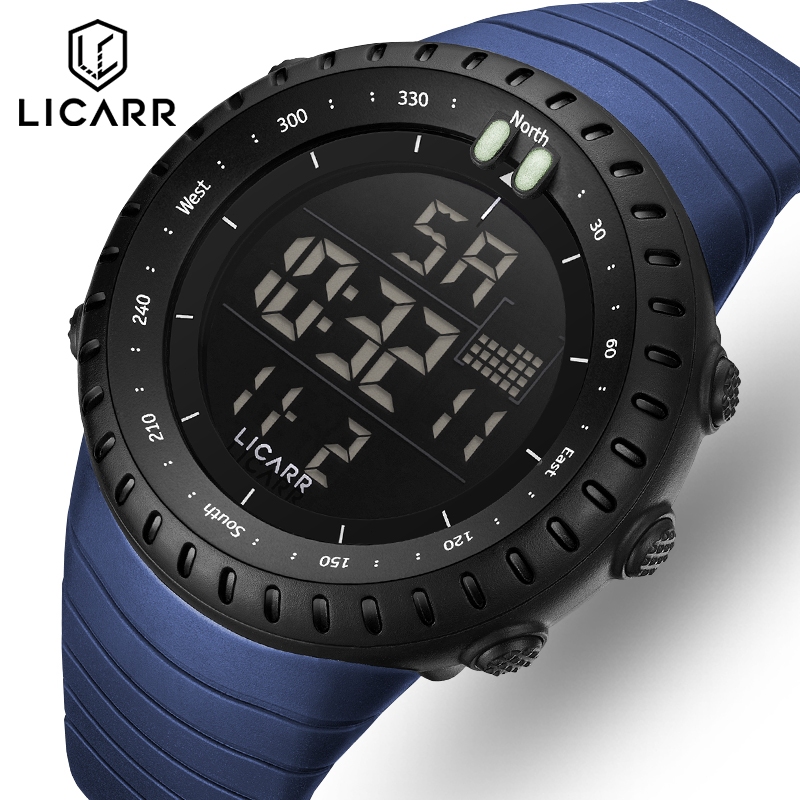 LICARR แฟชั่นชั้นนํานาฬิกาผู้ชายกีฬากันน้ํานาฬิกาปลุกดิจิตอลวันที่นาฬิกาจับเวลา 9521
