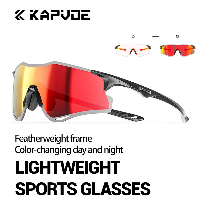 Kapvoe แว่นกันแดดสําหรับวิ่งแบบโฟโตโครมิก uv400 แว่นตาสําหรับวิ่งมาราธอนและแว่นตาปีนเขา