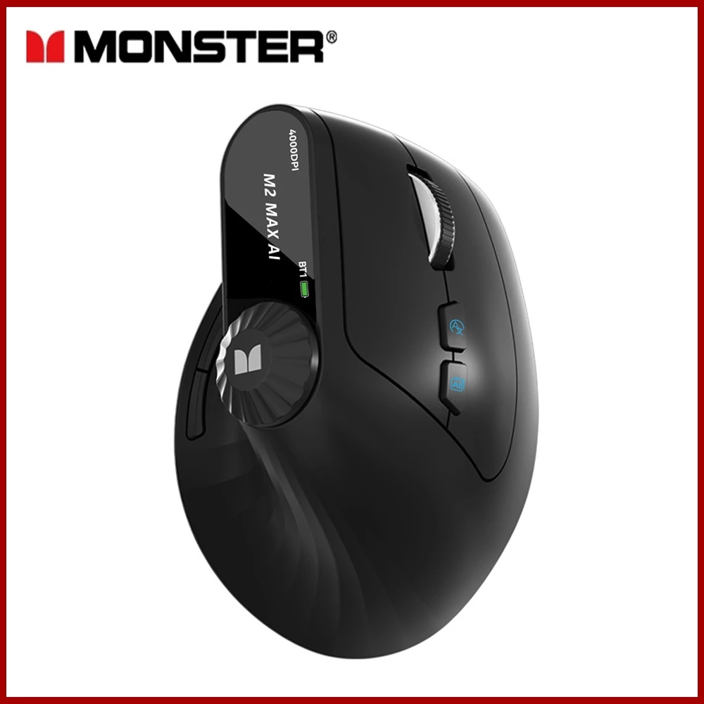 Monster M2 MAX เมาส์ไร้สาย แนวตั้ง 10 ปุ่ม ออกแบบตามสรีรศาสตร์ 800-4000 DPI จอ LED สําหรับ สำนักงาน เกม