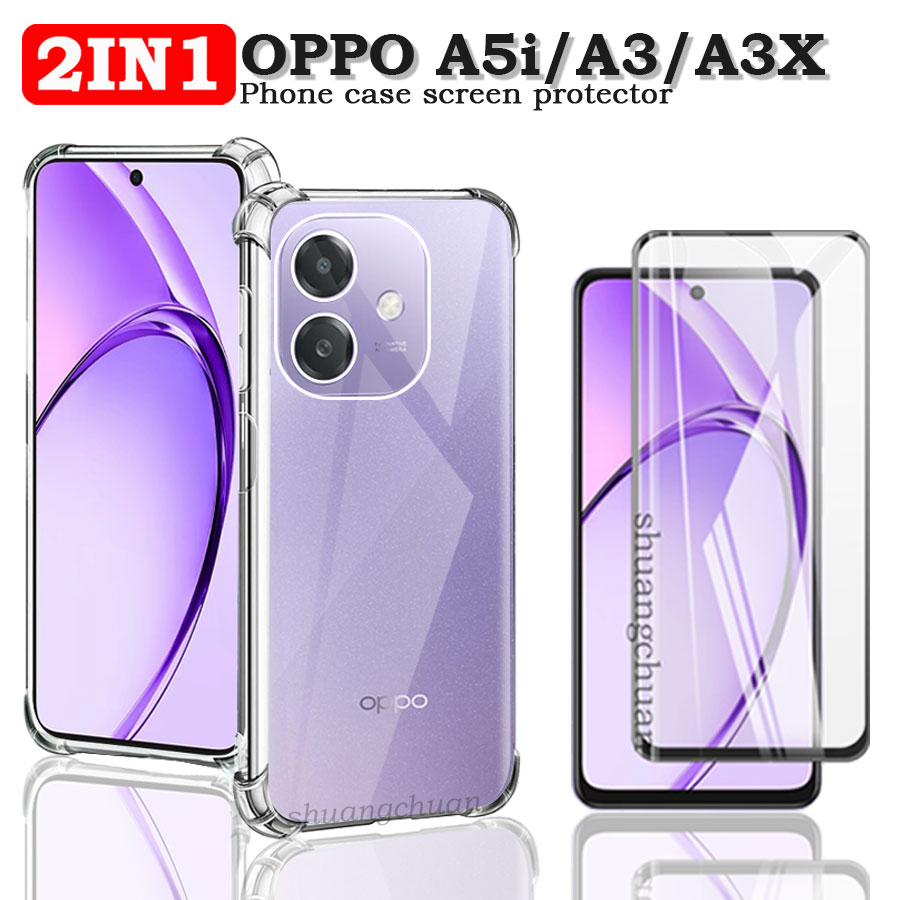 สําหรับตัวป้องกันหน้าจอ OPPO A5i - A5i 4G เคสกระจกนิรภัยสกรีนผ้าไหมแบบเต็มหน้าจอพร้อมมุมหนา - เคสโทร