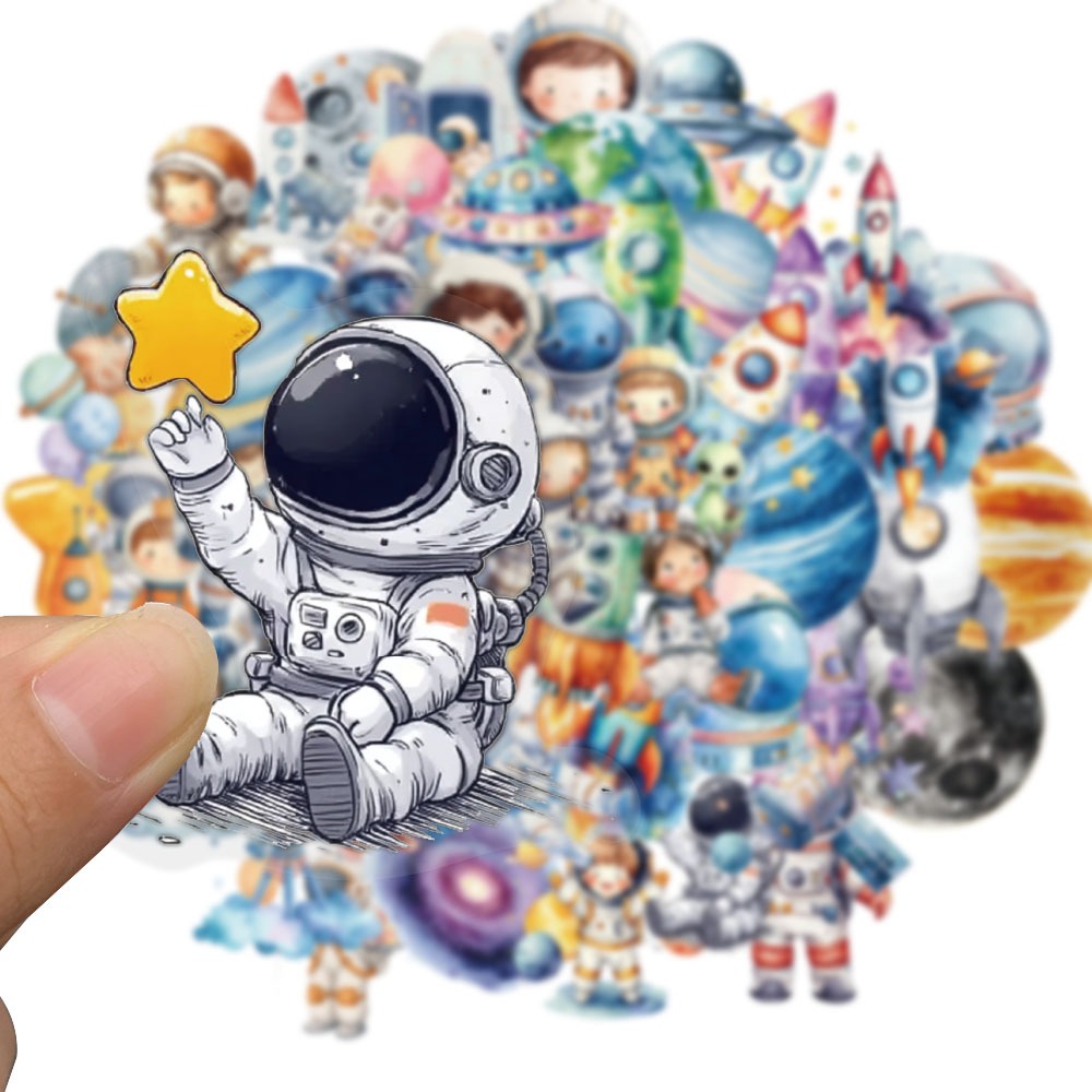[สติกเกอร์ขนาดใหญ่]50ชิ้น/เซ็ตพื้นที่ด้านนอกนักบินอวกาศการ์ตูนใสสติกเกอร์สัตว์เลี้ยงสําหรับขวดน้ําสเก็ตบอร์ดแล็ปท็อปหมวกกันน็อคโทรศัพท์กระเป๋ารถรูปลอกเย็นสติก