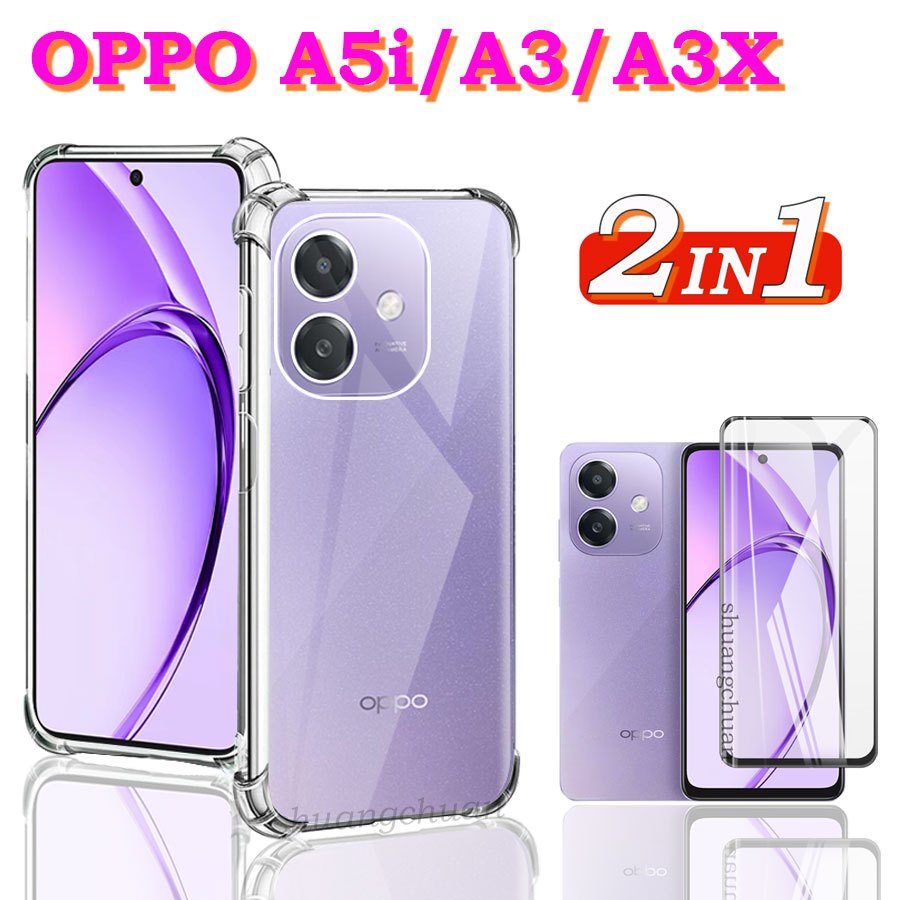 สําหรับ OPPO A5i เคสโทรศัพท์กันกระแทกป้องกันหน้าจอ - A5i 4G เต็มหน้าจอผ้าไหมสกรีนกระจกนิรภัยกรณีมุมห