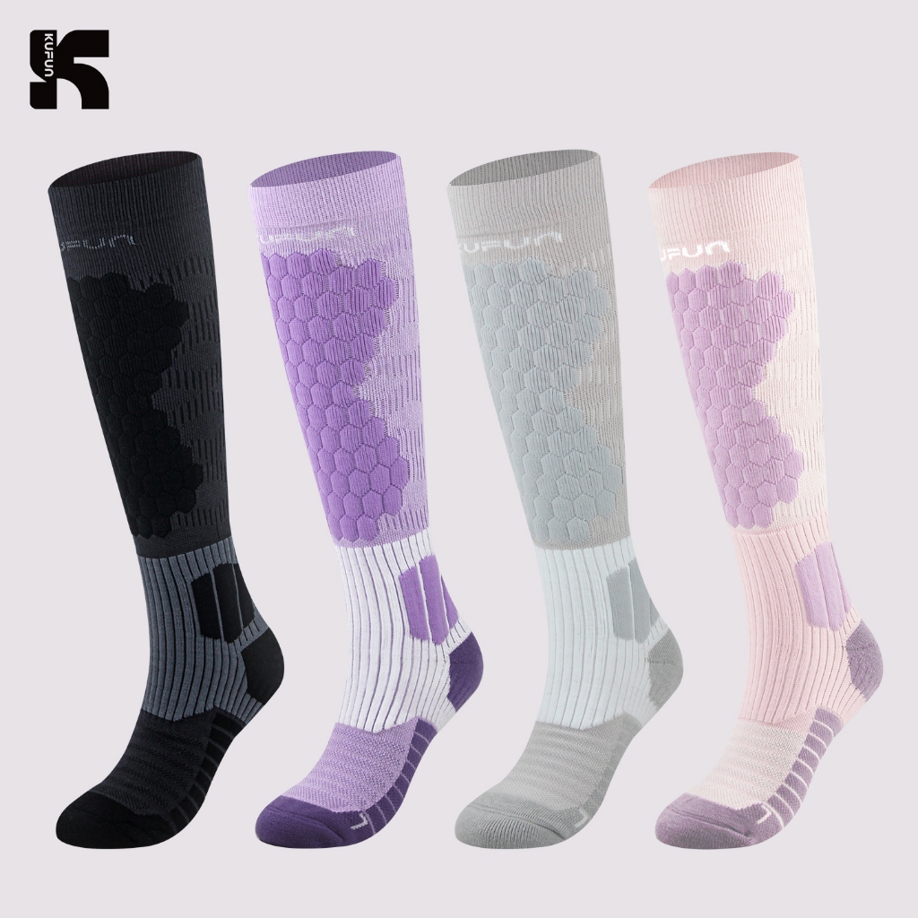 คุฟุน ถุงเท้าสกีมืออาชีพสําหรับผู้ใหญ่ยาวถุงเท้าเดินป่าหนาด้านล่างผ้าขนหนูที่อบอุ่น