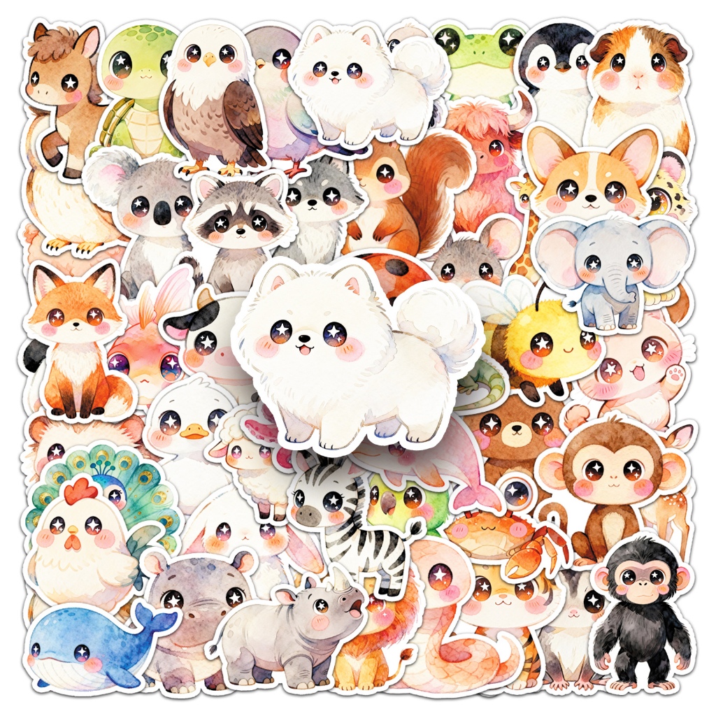 50pcs น่ารัก Big Eyed การ์ตูนสัตว์สติกเกอร์กันน้ําสําหรับ Tumbler แล็ปท็อปเคสโทรศัพท์รถสติกเกอร์ Graffiti Creative DIY