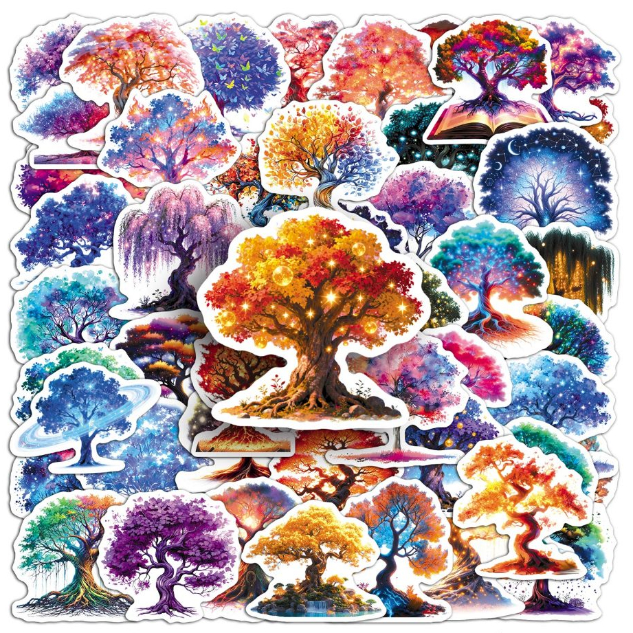 Cool 50pcs Luminous Tree of Life สติกเกอร์สําหรับโทรศัพท์แล็ปท็อปสมุดภาพ Art หมวกกันน็อกสติกเกอร์ Graffiti กันน้ํา DIY