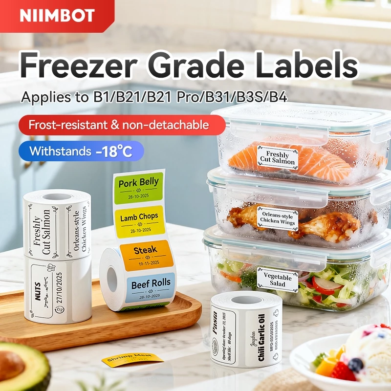 Niimbot Freezing label B1/B21/B3S/B21Pro สติ๊กเกอร์การจําแนกอาหารในครัวเรือน, สติ๊กเกอร์ชื่ออาหารตู้เย็น