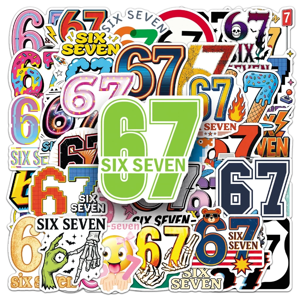 50ชิ้นตลก67ตัวเลขสติกเกอร์สําหรับโทรศัพท์/แล็ปท็อป/เศษหนังสือ/ศิลปะ/สติกเกอร์หมวกกันน็อคกราฟฟิตีกันน้ํา ทําเอง