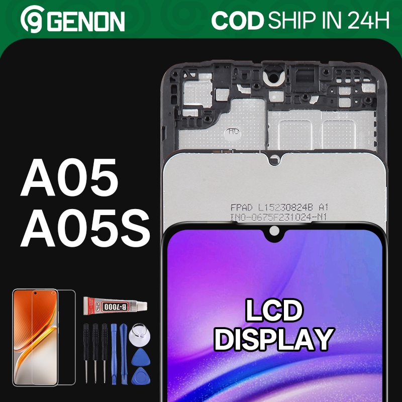 Genon PLS LCD สําหรับ Samsung Galaxy A05 / A05s จอแสดงผล LCD หน้าจอสัมผัสพร้อมกรอบอะไหล่ทดแทน