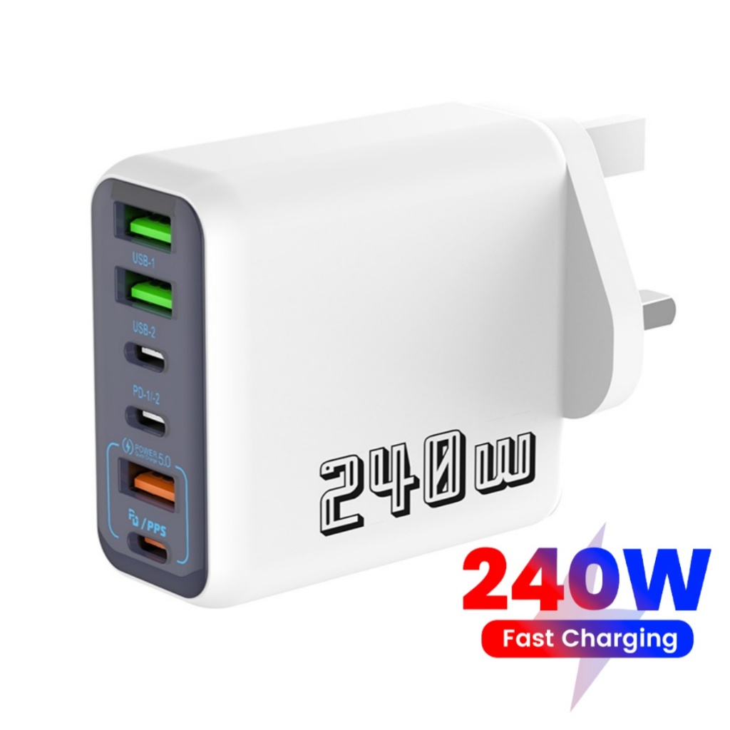 240W Multi-port หัวชาร์จ Super Fast CHARGING Charger 3USB + 3PD พอร์ต Adaptor Charger สําหรับ Xiaomi Huawei