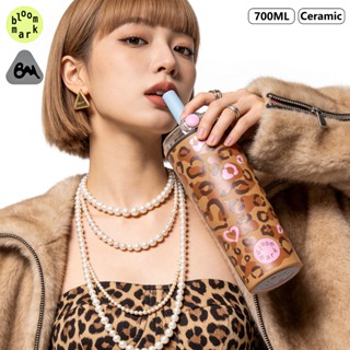 BLOOMMARK เสือดาวพิมพ์รูปแบบกระติกน้ําร้อนถ้วยแบบพกพากีฬาถ้ว…