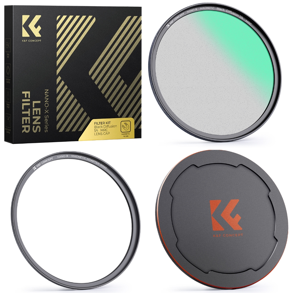 K&F Concept Nano-X Magnetic Black Diffusion 1/4 1/8 Mist Cinematic Effect Filters Magnetic Basic Ring ชุดเลนส์ 28 เคลือบหลายชั้นสําหรับ 49 52 67 72 77 82 มม.เลนส์กล้อง