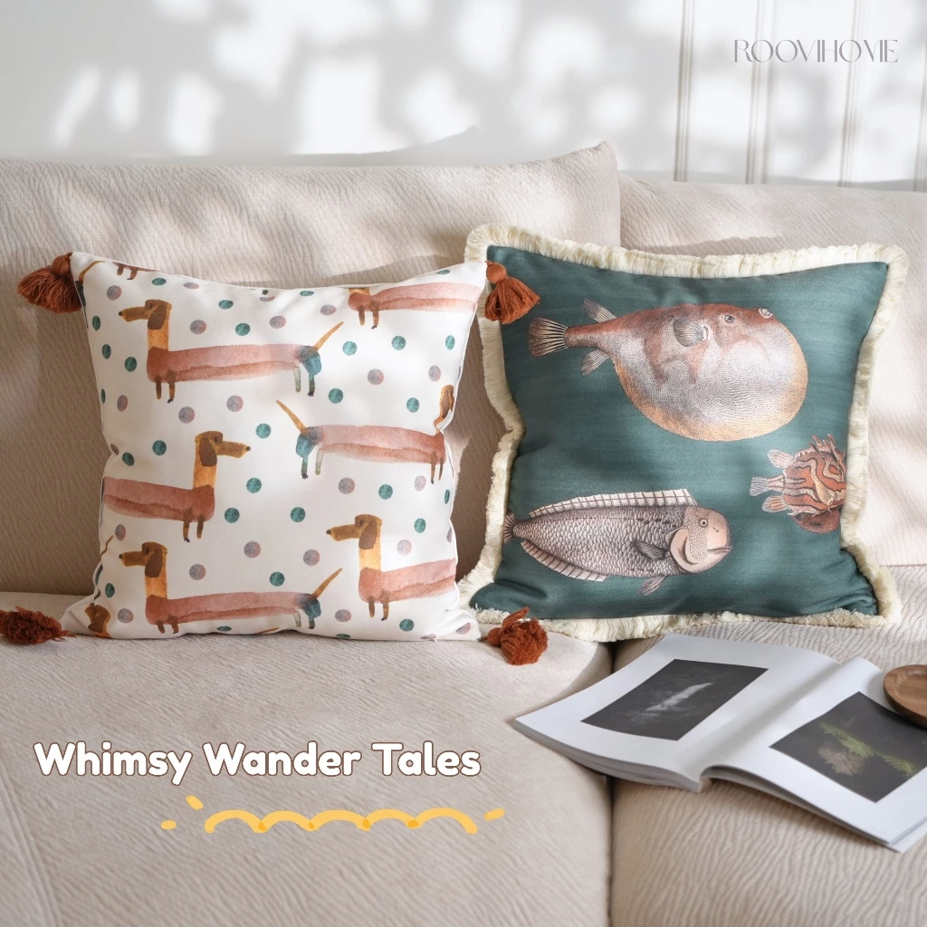 RooviHome หมอนอิง ปลอกหมอนอิง ลายสัตว์ ซีรีส์ Whimsy Wander Tales
