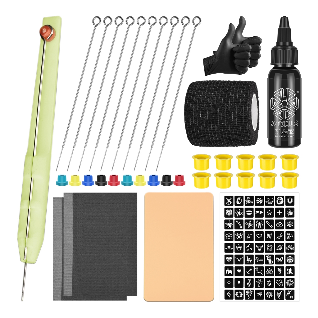 Tattoo Hand Poke Stick Kit - ATOMUS Manual Tattoo Hand Poke Tool DIY Set Tattoos Ink Practice Skin ส