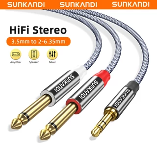 Sunkandi 3.5 มม.TRS ถึง Dual 6.35 มม.สเตอริโอแจ็ค 3.5 1/8" TRS ถึง 6.35 มม.1/4 "TS Mono Y-Cable Splitter สายไฟสําหรับ iPhone ลําโพง