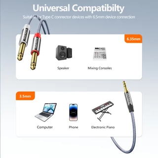 Sunkandi 3.5 มม.TRS ถึง Dual 6.35 มม.สเตอริโอแจ็ค 3.5 1/8" TRS ถึง 6.35 มม.1/4 "TS Mono Y-Cable Splitter สายไฟสําหรับ iPhone ลําโพง