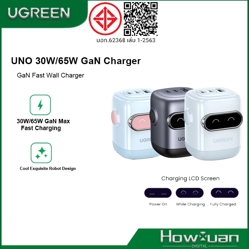 UGREEN Robot 30W 65W USB C Charger GaN PD Fast Charger Block Compact Wall Charger Power Adapter