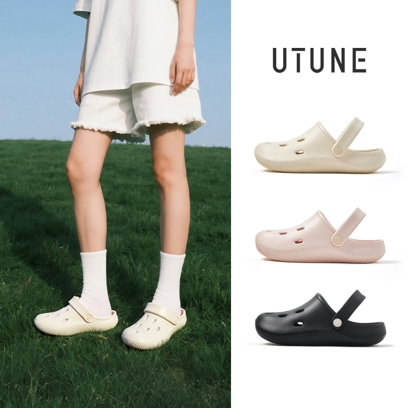 UTUNE รองเท้าผู้หญิง มีรูระบายอากาศ ครึ่งรองเท้าแตะ Soft EVA ใส่สบาย วันทำงาน-กลางแจ้ง สไตล์ Crocs นิ่ม เบา กันลื่น สำหรับใส่ข้างนอก 2025 ใหม่