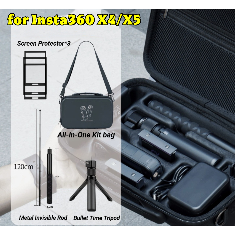 กระเป๋าถือพร้อมสายคล้องไหล่สําหรับกล้องแอคชั่น Insta360 X5/X4, กระเป๋าเดินทางป้องกันการกระแทกกันน้ํา