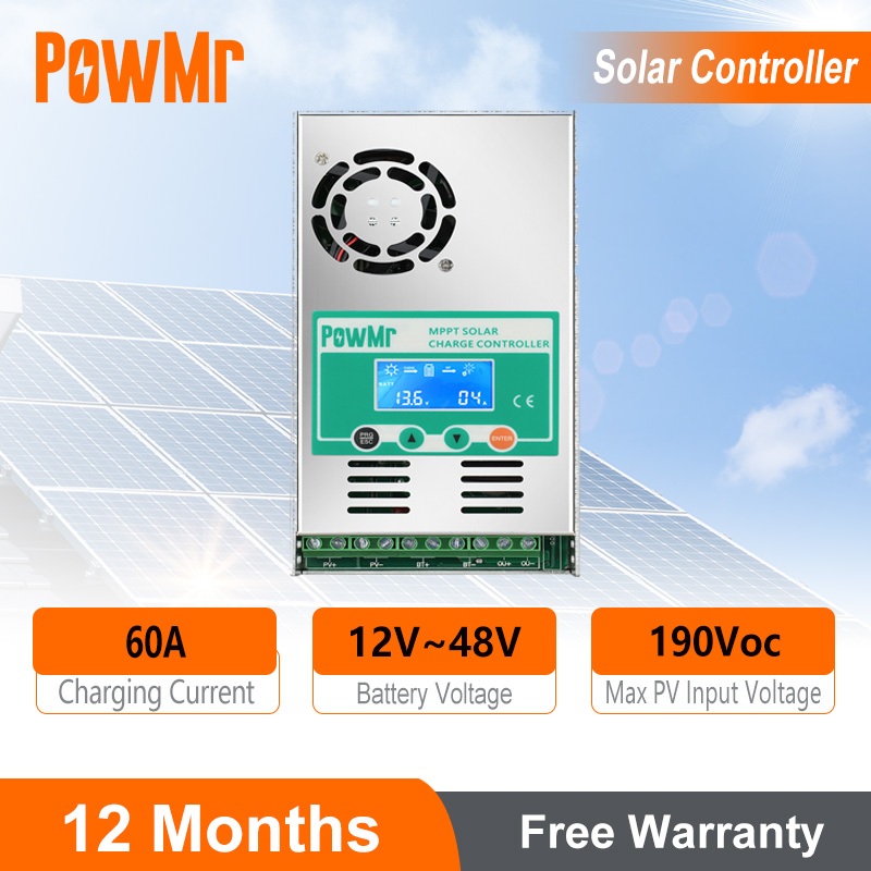 PowMr 60A MPPT คอนโทรลเลอร์ชาร์จพลังงานแสงอาทิตย์ 12V 24V 36V 48V แบตเตอรี่ Auto Max PV อินพุต 160V สนับสนุนแบตเตอรี่ลิเธียม