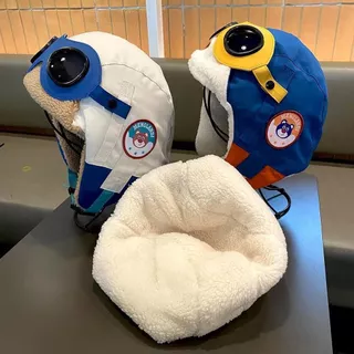 หมวกนักบินขนาด 46-54 cm สำหรับเด็ก อุ่นและป้องกันลม มีลายตุ๊กตา เหมาะสำหรับกิจกรรมกลางแจ้งในฤดูหนาว