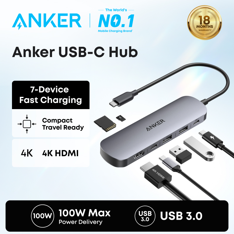 【4K USB3.0】Anker 5-in-1 /7-in-1 Type C HUB รองรับ  4K@30Hz with 100W Max Power Delivery | high-speed 5Gbps USB 3.0 x1 / USB2.0 x2 | USB-C and USB-A Data Ports | for MacBook/ipad/ Dell XPS/Lenovo and More อะแดปเตอร์ฮับ