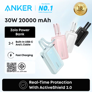 ANKER Zolo 10000/20000 mAh Powerbank PD 30W แบตเตอรี่จัดส่งสายไฟ USB-Cใ +L นตัว MFI การชาร์จไฟที่ปลอดภัย for Iphone 16/15/14/13