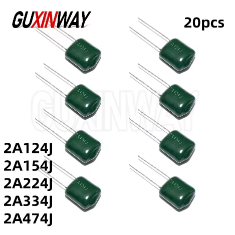 20PCS 100V โพลีเอสเตอร์ฟิล์มตัวเก็บประจุ 124 154 224 34 437 2A124J 2A154J 2A224J 2A334J 2A474J 0.15U
