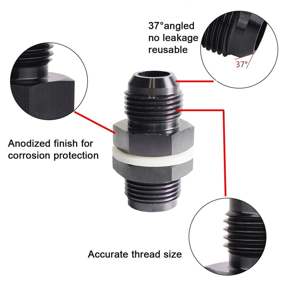 SADE AN6/AN8/AN10/AN12 ชาย Flare Bulkhead Fitting อลูมิเนียมสีดําการใช้ Cell Tank Adapter พร้อมเครื่องซักผ้า ราคา ถูกที่สุด ดีลบีเคเค แกลเลอรีภาพที่ 3