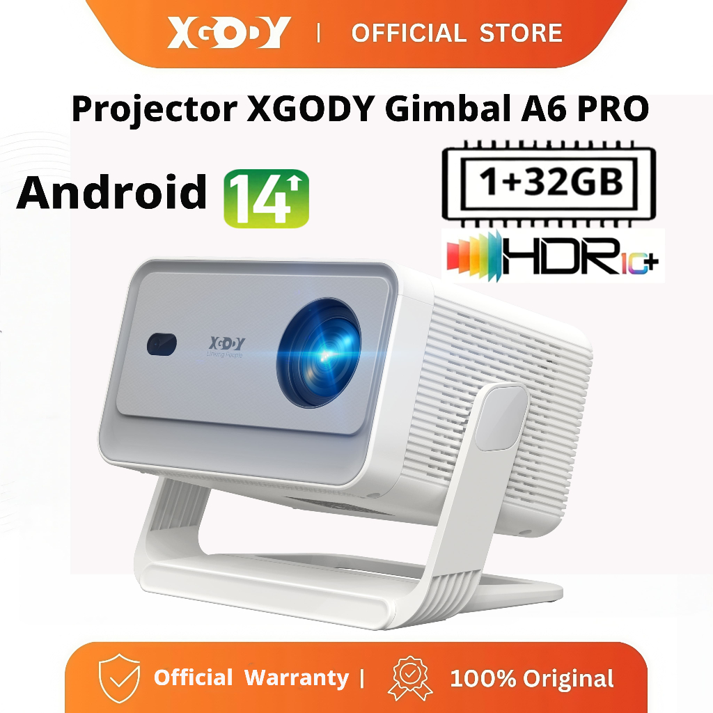XGODY A6 PRO โปรเจคเตอร์มินิ 4K รองรับ 1080P Android 14 YouTube ในตัว สะดวกพกพา สำหรับคาราโอเกะ&บ้าน